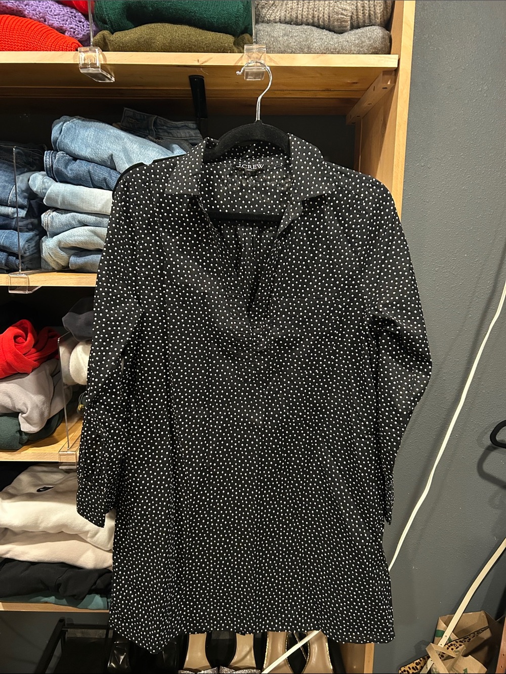 J. Crew Black Tunic with White Polka Dot Print